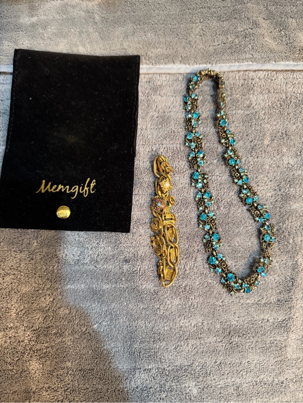 Vintage Hollycraft 1950 Signed Blue Rhinestone Necklace & Golese Bracelet Set